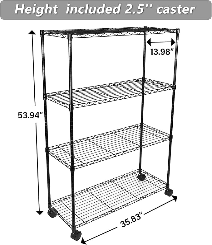 Simple Deluxe Heavy Duty 4-Shelf Storage Shelving Unit, 36" D x 14" W x 55.91" H Steel Organizer Wire Rack 1000Lb Capacity, Black, 2 Pack
