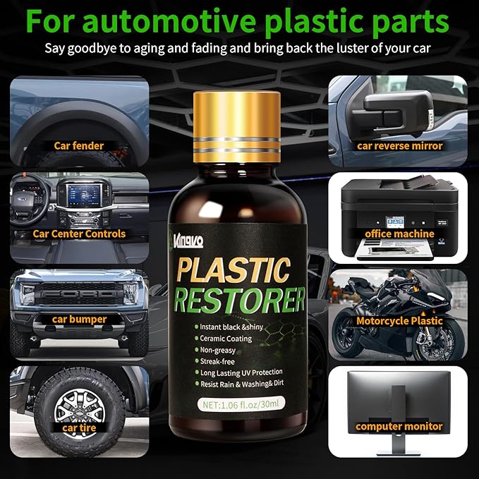 Kingvo Plastic Restorer for Cars, Black Plastic Trim Restorer Cars Ceramic Plastic Coating Trim Restore Plastic Repair for Trim,with Foam Applicator,30ML(2-Pack)