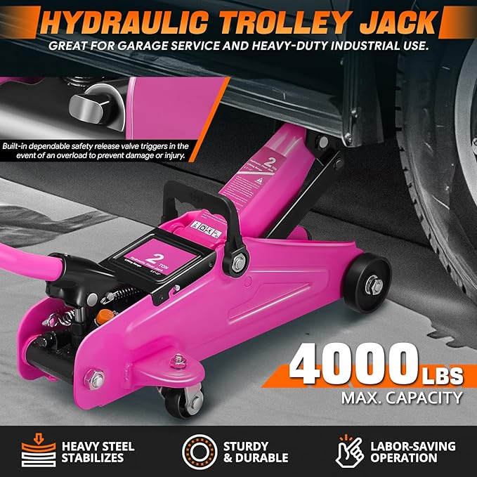 DNA Motoring 2 Ton Car Jack and Stands Kit 2T(4000 lbs) Capacity Low Profile Hydraulic Trolley Service/Floor Jack with 2 Ratchet Stands Combo for Home Garage Shop, Purple, TOOLS-00476-PR
