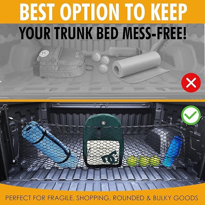 Envelope Style Trunk Mesh Cargo Net for GMC Sierra 2013-2025, Automotive Exterior Accessories - Premium Car Trunk Storage Organizers, Cargo Bed Net for Pickup Truck, Smart Vehicle Storage Organizer