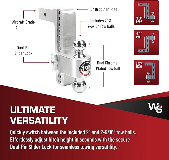 Weigh Safe CTB10-2.5-KA Drop Hitch Receiver: 2.5 Inches Adjustable