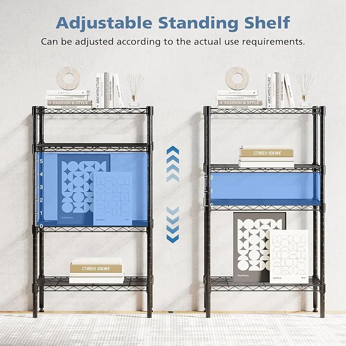 HealSmart 4-Tier Metal Wire Storage Shelves, Adjustable Standing Storage Rack Shelf, Heavy Duty Steel Shelving Unit Organizers for Kitchen Bathroom Pantry Garage, 23.3" W×13.4" D×47" H, Black