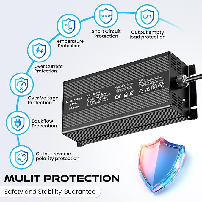 14.6V 30A Lithium Battery Charger, LiFePO4 Battery Charger AC-DC Smart Charger with Anderson Connector LED Indicator Special for 12V/12.8V Deep Cycle Rechargeable Batteries of Car, Truck, Boat, RV