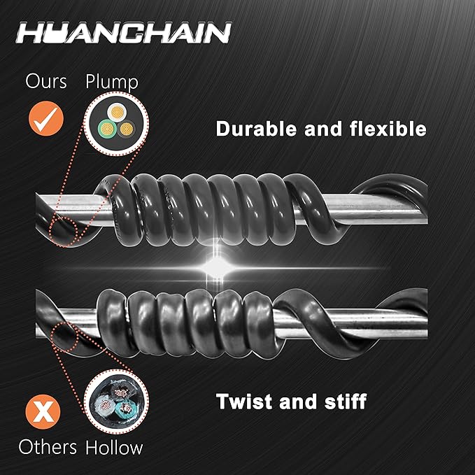 HUANCHAIN 4 FT 16 Gauge Black Indoor Outdoor Extension Cord Waterproof, Flexible Cold Weather 3 Prong Electric Cord Outside, 13A 1625W 125V 16AWG SJTW, ETL Listed