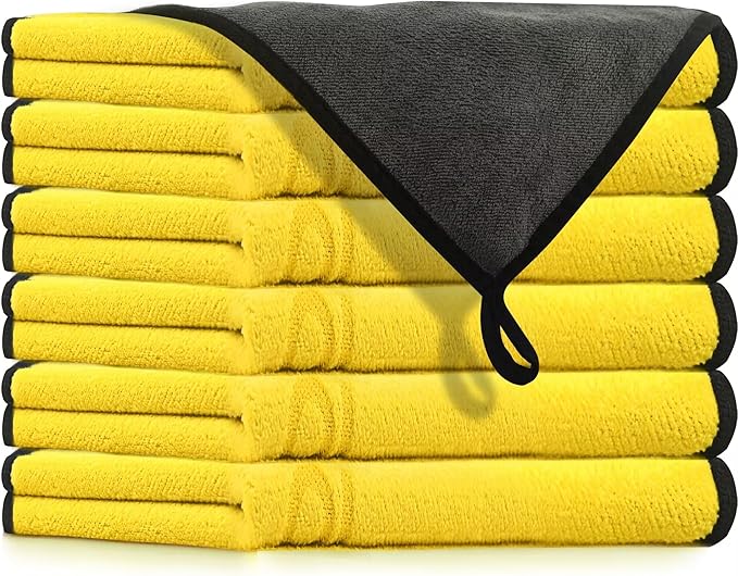 Solid Multipurpose Plush Microfiber Cleaning Cloth Towel for Household, Car Washing, Drying & Auto Detailing - 11" x 22" (6)
