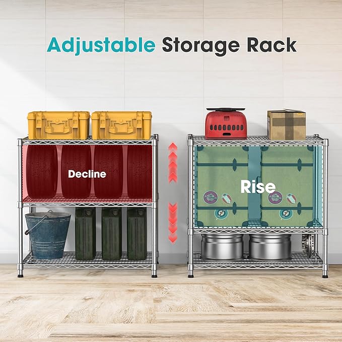 24"Depth Metal Wire Shelving Unit Storage Shelves Adjustable Kitchen shelf Microwave Stand Sturdy Steel Bakers Rack Standing Organizer 1650LBS for Commercial Pantry Garage Factory industrial warehouse