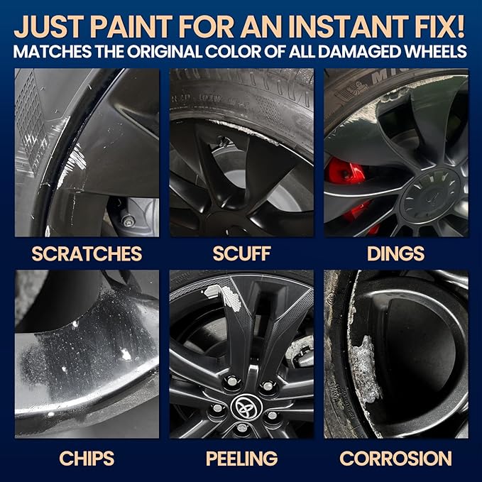 Matte Black Rim Touch Up Paint, Flat Black Wheel Paint Pen for Curb Rash & Scratch, Car Wheel Scratch Repair Kit for Alloy, Metal, Enamel, Universal Satin Black Automotive Touch Up Paint Pen (1 fl oz)