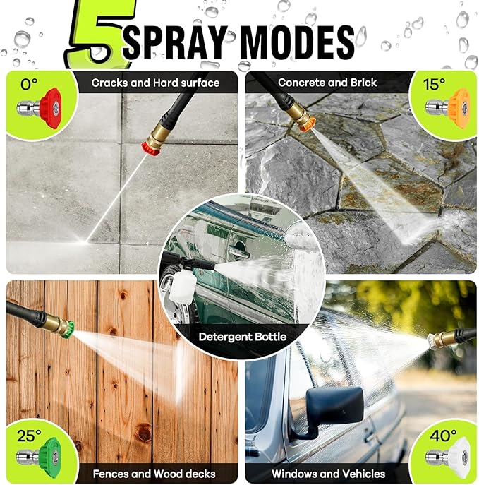 Pressure Washer, Power Washer with 4 Quick Connect Nozzles 1 Foam Cannon, High Pressure Cleaning Machine for Cars/Fences/Driveways/Patios/Farms/Home Cleaning