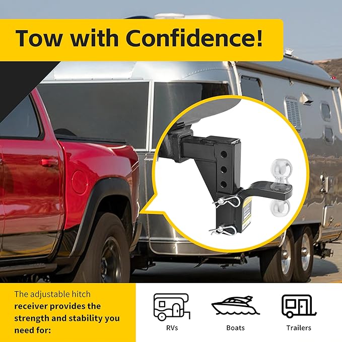 MaxxHaul Adjustable Ball Mount, 5,000 lb Towing Capacity with 8‑Position Height Adjustment, Fits 2" Receivers, Heavy‑Duty Steel Tow Hitch with Dual‑Pin System (70067)