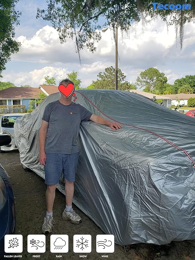 Tecoom Truck Car Cover Waterproof, Windproof UV-Proof Zipper Design with Straps Buckle, Fit for Ford F150 Ram 1500 Chevy Silverado Toyota Tundra GMC Sierra, Full Size Length Up to 212"