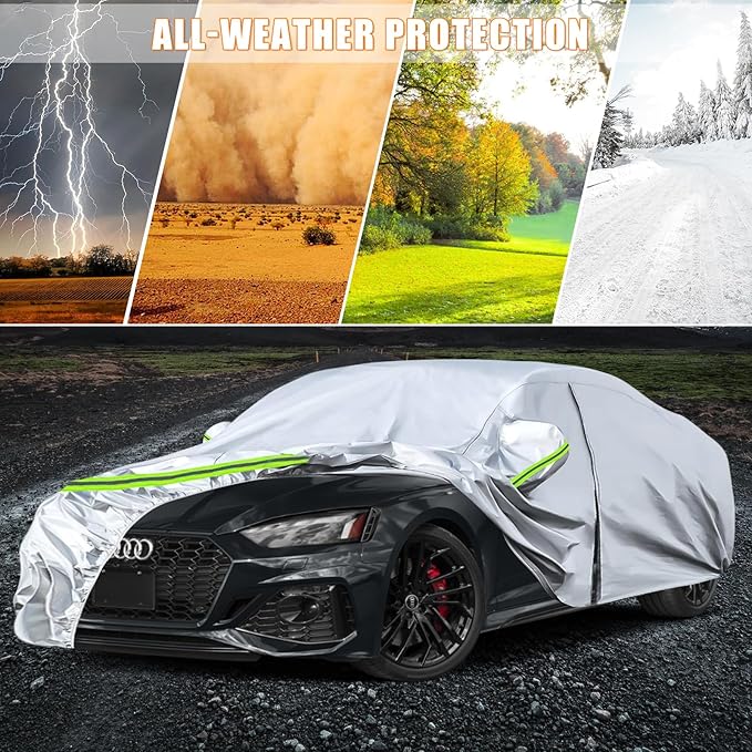 Waterproof Car Covers Replace for 2007-2025 Audi A5/S5, 6 Layers Silver All Weather Custom-fit Car Cover with Zipper Door & Windproof Bands for Snow Rain Dust Hail Protection