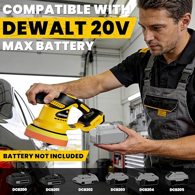 Cordless Buffer Polisher for Dewalt 20V Battery, 450W Brushless Car Buffer Polisher Waxer with 6 inch disc, 6 Variable Speed Up to 5200 RPM for Waxing Polishing Scratch Removal (Tool only)