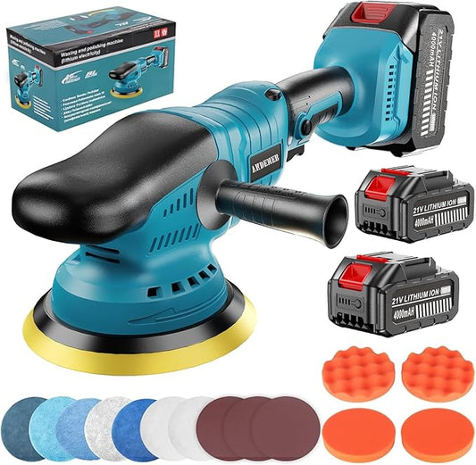 Upgrade Cordless Car Buffer Polisher with 21V 2×4000mAh Battery,6 In Brushless Buffer Polisher Kit, 600W Orbital Polisher with 6 Variable Speed for Car Detailing Waxing Scratch Removing