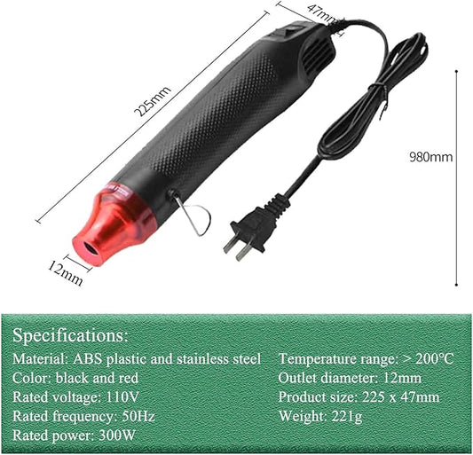 Mini Heat Gun 300W Handheld Heat Gun Dual-Temperature 392℉ & 662℉ Hot Air Gun Electric Heating Tools for Removing Epoxy Cup Painting Resin Air Bubbles, Drying Crafts & Shrink Wrap Paint