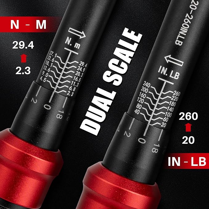 51Pcs Bike Torque Wrench Set,1/4" Drive 20-260 In.Lb/2.3-29.4Nm,Inch Pound Click Torque Wrench,72T Dual Direction 3% Precision Adjustable Small Torque for Bicycle,Motorcycle,Car,Lug Nut