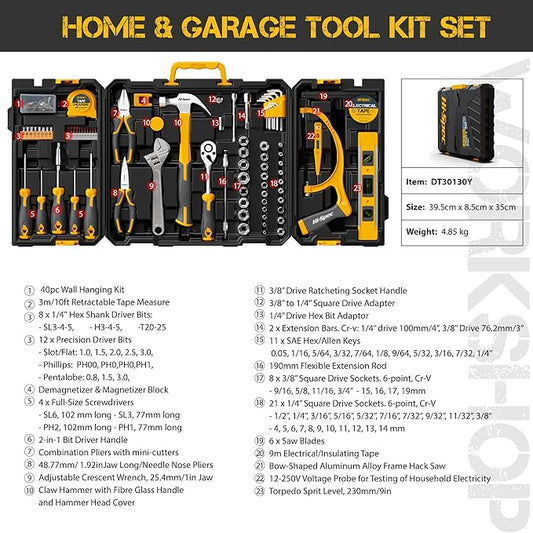 Hi-Spec 126pc Home Garage Mechanics DIY Tool Kit Set. Complete Handyman Auto, Car, Bike and Household Repairs Tool Box Set