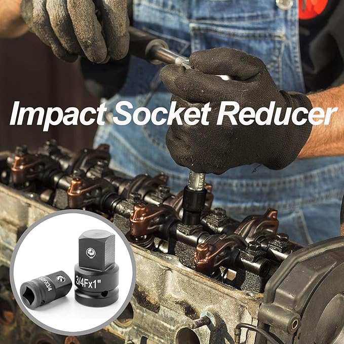 1/2" Drive (Female) x 3/8" (Male) Impact Socket Reducer, CR-MO Steel, Compatible with Air Impact Wrenches, Breaker Bars, Ratchets