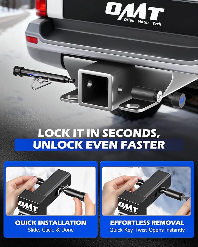 Orion Motor Tech 2 Pack Locking Hitch Pin, Fits 2" Receiver with 5/8" Diameter Hitch Pin Lock, Anti-Theft Steel Hitch Pin Lock with Key for Class III IV Hitches, Anti-Rattle Trailer Hitch Pin