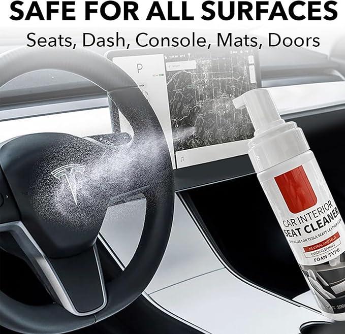 Interior Cleaner for Tesla White & Black Vegan Leather Seat Protectant Car Care Cleaning Kit Stain Remover Safe for Tesla Model 3 Highland/Y/S/X CyberTruck Accessories