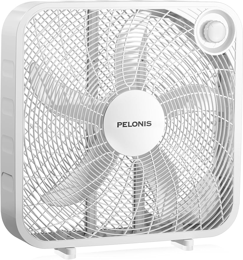 PELONIS 20 Inch Box Fan – 3 Speeds, Window Fans, Floor or Tabletop, 25ft/s, 2025 Upgraded, Superior Air Throw (2295 CFM), Lightweight, 5 Blades, Fans for Bedroom, Office, Living Room, Garage