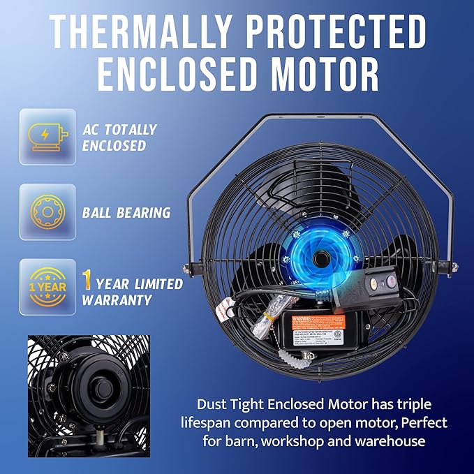 Tornado 12 Inch Outdoor Water-Resistant Metal Industrial Wall Mounted Fan IPX4 Rated High Velocity Wall Fan For Commercial, Industrial, Residential, 3 Speed 6.6 FT Cord cETL Safety Listed, Black