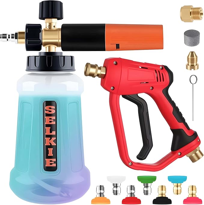 Selkie 5000PSI Pressure Washer Gun with Foam Cannon, Pressure Washer Sprayer Gun with Dual Adjustable Snow Foam Lance with 7pcs Nozzles,1/4" Quick Connector,4350PSI