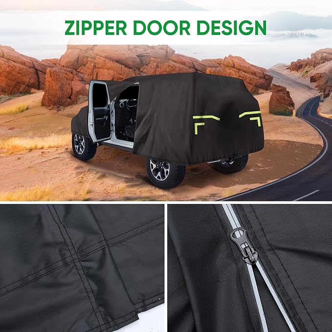 NOVSIGHT Car Cover for Jeep Wrangler 2 Door - Waterproof All Weather Outdoor Cover (2007–2025 JK JL), Windproof with Straps, 210D Oxford Fabric, Reflective Strips