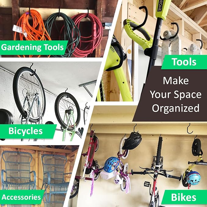 6 Pack Heavy Duty Garage Bike Storage and Utility Hooks-5.7 Inches for Garage Wall and Ceiling-Garage Hooks for Hanging Bicycle,Hose,Cords,and Garden Tools