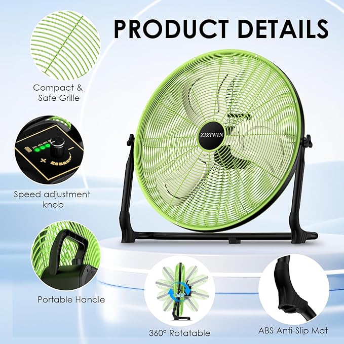 20'' Large Battery Fan, Portable Cordless Camping Fan, Rechargeable Battery Floor Fans, 360° Tilt, Wireless, USB Output, for Home Office Gazebo Greenhouse Outside Gym