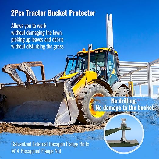 Doppy 2Pcs Tractor Bucket Protector, 3/8'' Thick Snow Skid Tamer, Double Hex Lock Nuts & Bolts Included for Snow Removal, Leaves, Gravel Spreading, Green