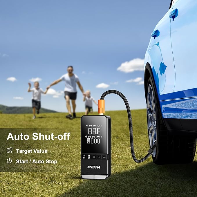 Tire Inflator Portable Air Compressor, 150 PSI Smart Air Pump for Car Tires with Digital Pressure Gauge, Tires Pump for Cars, Motorcycles, Bikes, Balls, Mini Bike Pump & Car Accessories