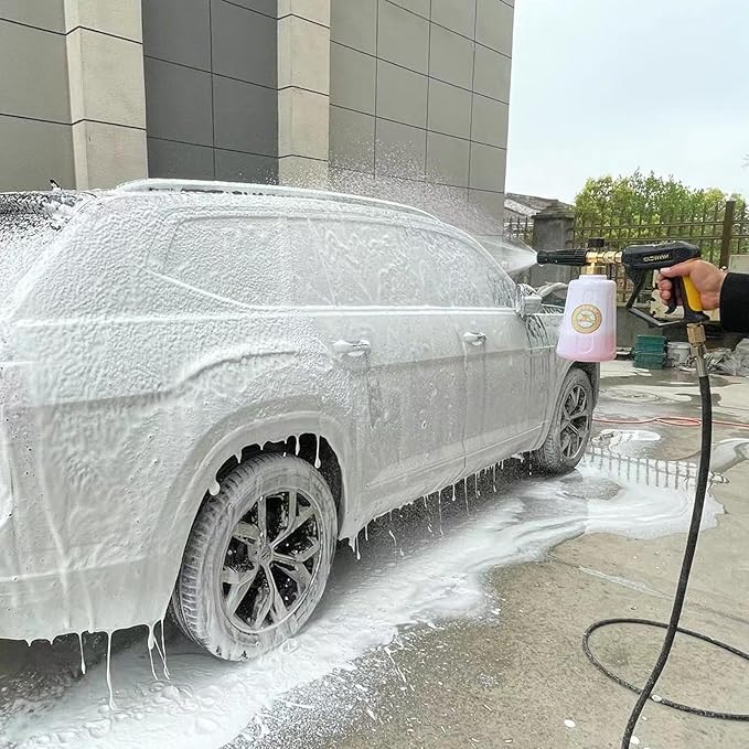 GDHXW 2 Liter Foam Cannon Pressure Washer Gun Heavy Duty Car Foam Blaster Big Mouth Adjustable Snow Foam Lance Thick Foam with 5 Nozzles and Quick Connector
