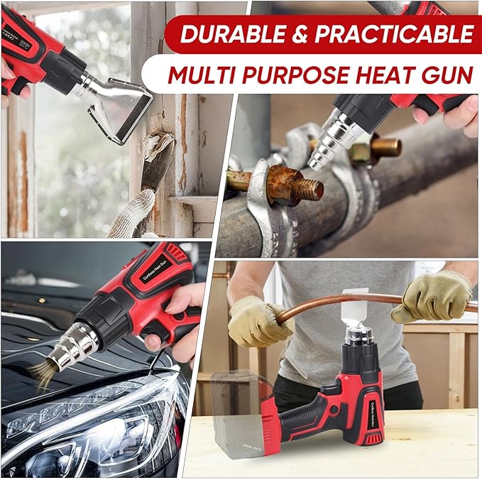 Cordless Heat Gun Compatible with Milwaukee M18 Battery, Fast Heating Variable Temp (122°F~1112°F) Hot Gun LCD Display and 4 Nozzle for for Crafting, Vinyl Wrap, Shrink Tubing, Resin, DIY(No Battery)