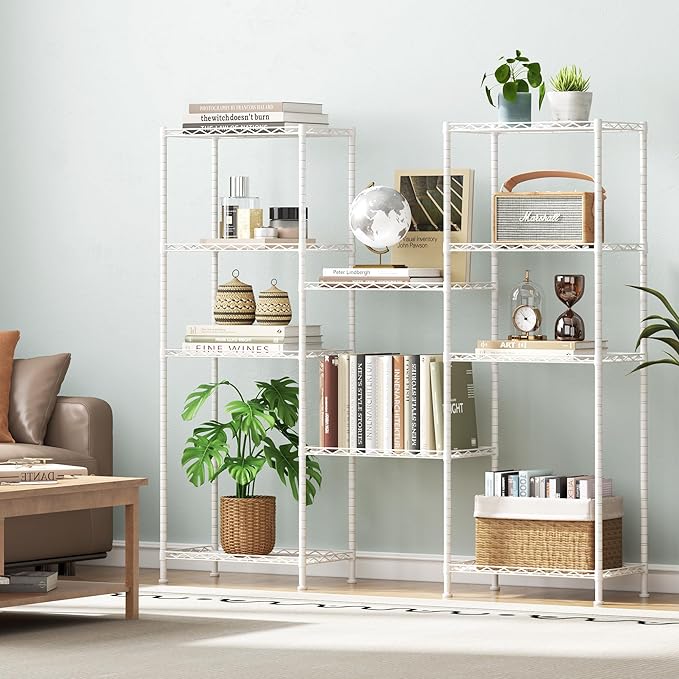HOMEFORT 5-Shelving Unit, Adjustable Wire Shelving, Metal Wire Shelf Rack Organizer for Kitchen, Pantry, Closet, Bathroom, Laundry, White,21" W x 11" D x 53" H