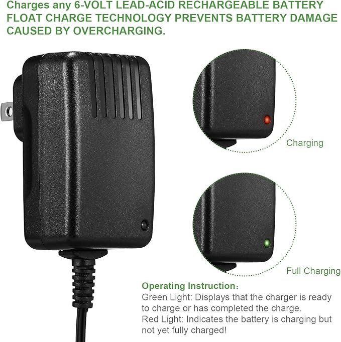 RUSFOL [UL Listed] 6-Volt Battery Charger for Moultrie Battery (Input 100-240V, Output 6V 0.6A)