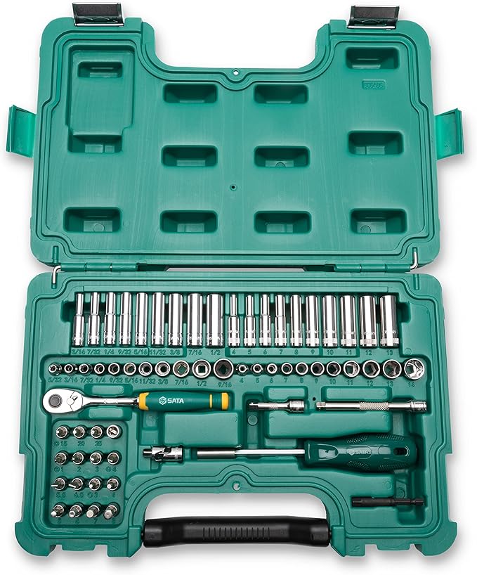 SATA 63 Piece Mechanics Tool Set | SAE & Metric | 1/4" Drive 72 Tooth Ratchet | Standard & Deep 6-Point Socket Set with Bit Sockets - ST09540G