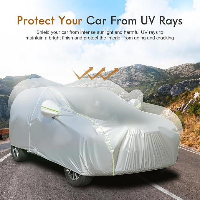 Tecoom SUV Car Cover Waterproof All Weather, Outdoor & Indoor Full Exterior Windproof UV Sun Rain Snow Hail Protection Covers with Zipper Door & Lock, Fit for SUV 206-215 Inches