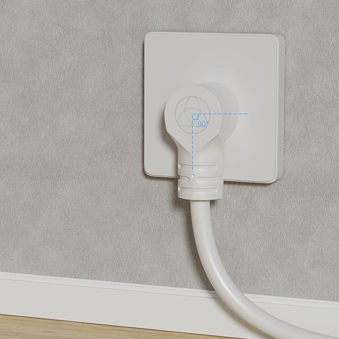 Extension Cord 6 FT, 3 Prong Extension Power Cord, 90 Degree Right Angle Plug Design, 16/3 Gauge Flexible Cold, 13A 1625W 16AWG, Save Space 3 Prong Electric Cord, ETL, White Cable with 25 Cable Ties