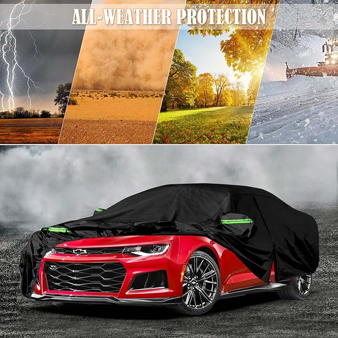 Waterproof Car Covers Replace for 2010-2025 Chevy Camaro, 6 Layers All Weather Custom-fit Camaro Car Cover with Zipper Door for Snow Rain Dust Hail Protection