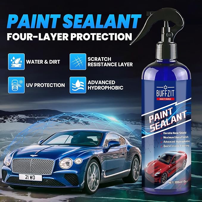 Paint Sealant Spray Quick Effect Coating Agent for High Gloss Shine & Protection All-in-One Waterless Wash Wax Hydrophobic Polish for Cars Motorcycle Trucks & RVs with Microfiber Towel 10oz/300ml