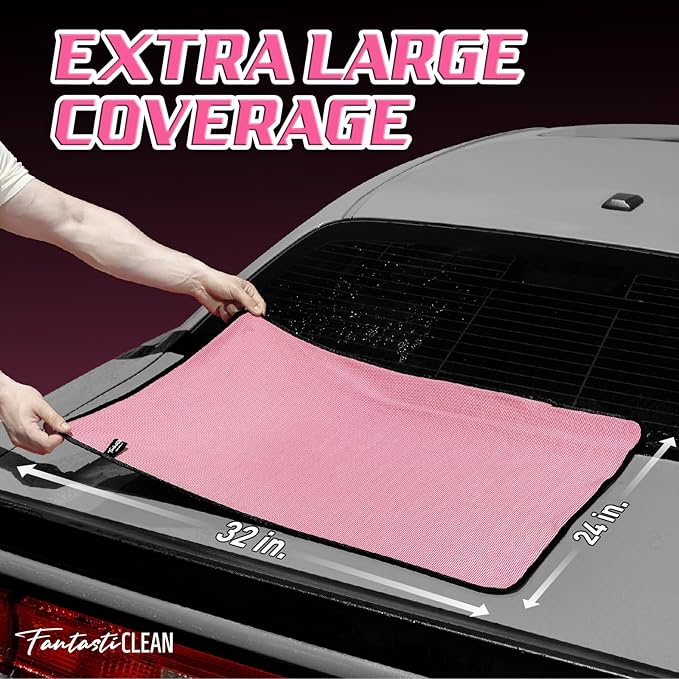 Fantasticlean Large Car Drying Towels- 2 Pack, 32‘’ by 24'' - Premium Microfiber Cleaning Cloth with Dual-Colored Twisted Loop, Ultra Absorbent, Scratch-Free for Instant Car Detailing (Pink)