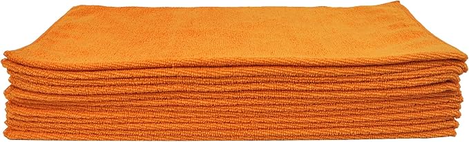 Eurow Utility 240 GSM Terry Weave Microfiber Cleaning Towels for Home, Auto, Boat, RV, Garage, Shop, Streak-Free, Scratch-Free, Reusable, Multi-Surface, Ultra Absorbent, 16x16 Inch, 12-Pack, Orange