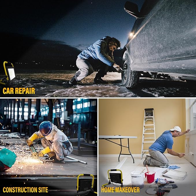 Willpower Portable LED Work Light 100W Job Site Light 10000LM IP66 Waterproof Construction Floodlights Outdoor with Stand 6000K Daylight White for Camping Workshop Garage with 3.5m Wire Plug