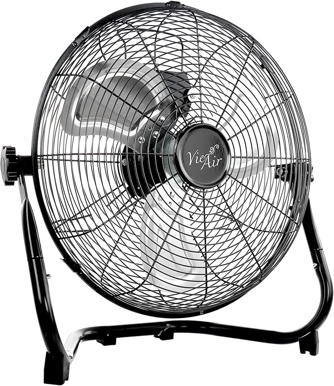 Vie Air 20 Inch Twin Pack Industrial Tilting High Velocity 3 Speed Metal Floor Fan, Black