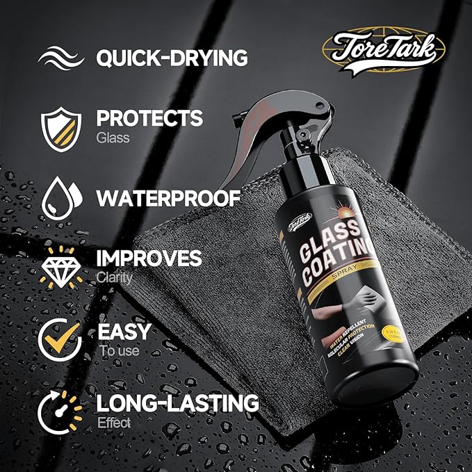 Car Ceramic Glass Coating Spray,Automotive Windshield Rain Repellent Glass Polish Protect, Long-Lasting Quick Dry Coat (3.38 fl oz +Towel)