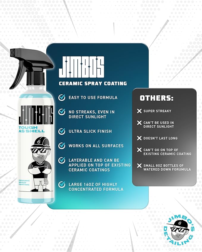 JIMBO'S TOUGH AS SHELL CERAMIC SPRAY – Super Slick, Streak-Free Protection for Paint, Glass, Trim & More | Easy-to-Use Hybrid Ceramic Coating with UV Protection | 16oz
