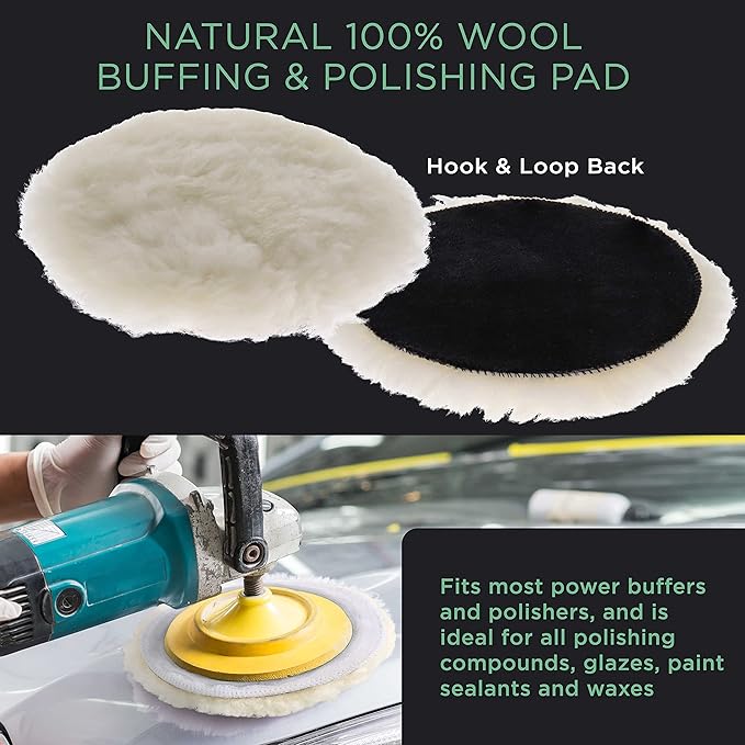 TCP Global 6.5 Inch Buffing Pads Set - 5 Waffle Foam Buffer Pads & 1 Wool Pad for Orbital Buffers, DA Polish Pad for Paint Correction, Polishing Kit for Auto & Boat Gelcoat Detailing
