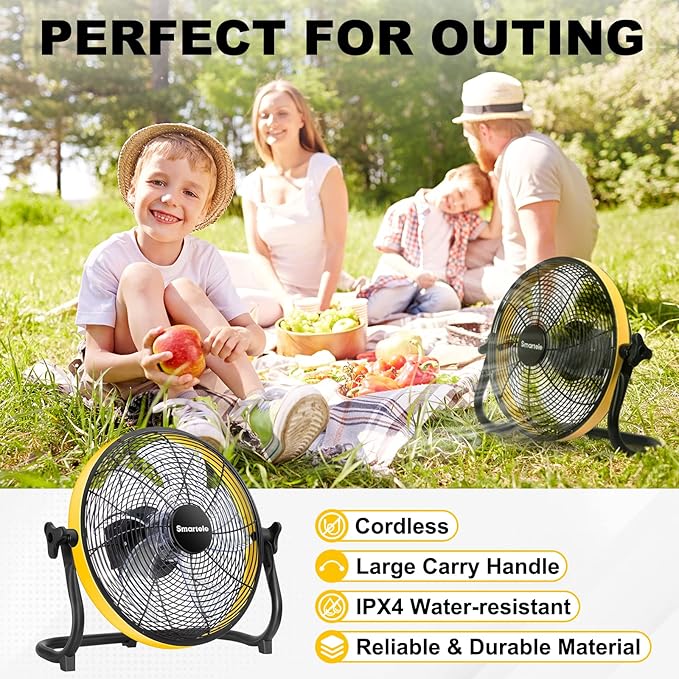 Large Battery Operated Outdoor Rechargeable Camping Fan Up to 30 Hours Battery Powered Floor Fan Cordless Outdoor Battery Fan, 2 Hours Fast Charging,16 inches