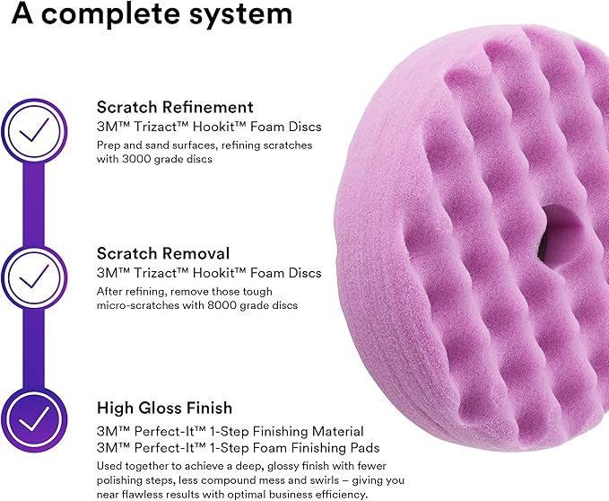 3M Perfect It 1 Step Foam Finishing Pad, 33034, Quick Connect, Surface Buffing, Collision Repair, High Gloss Polish, 6 in