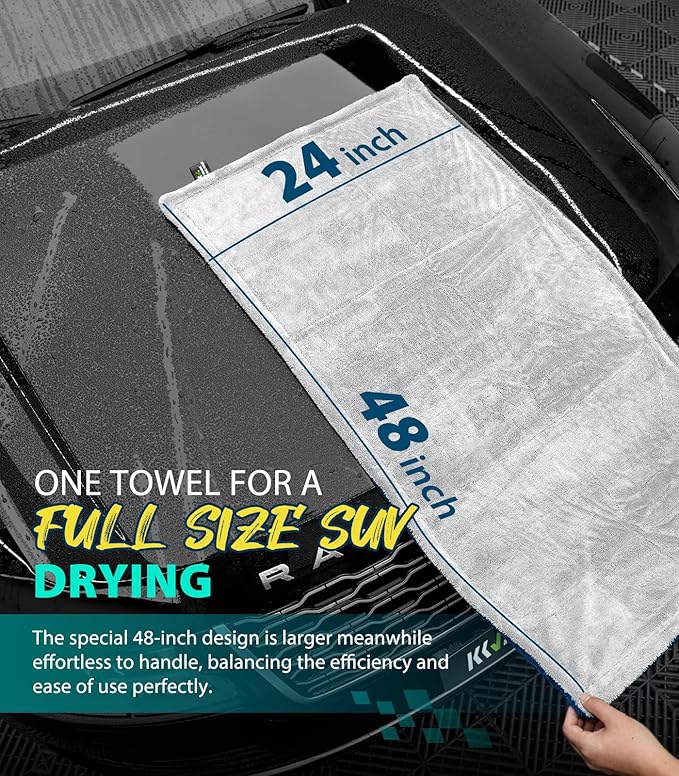 KKV 48”x24” Dual Sided Microfiber Car Drying Towel (2 Count)
